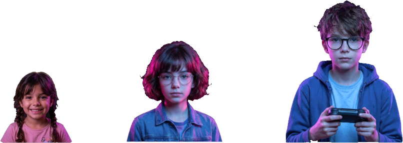 Niños, tweens y adolescentes usando dispositivos